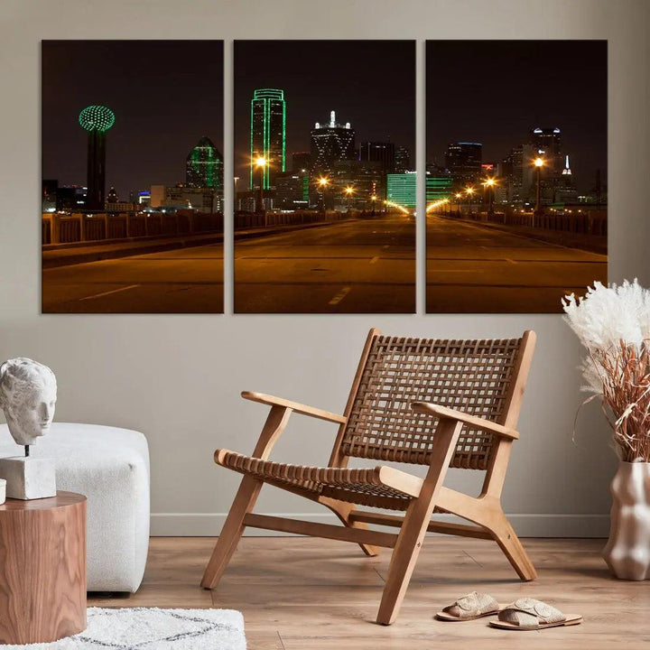 Extra Large Dallas Cityscape Night Road Framed Wall Art Canvas Print