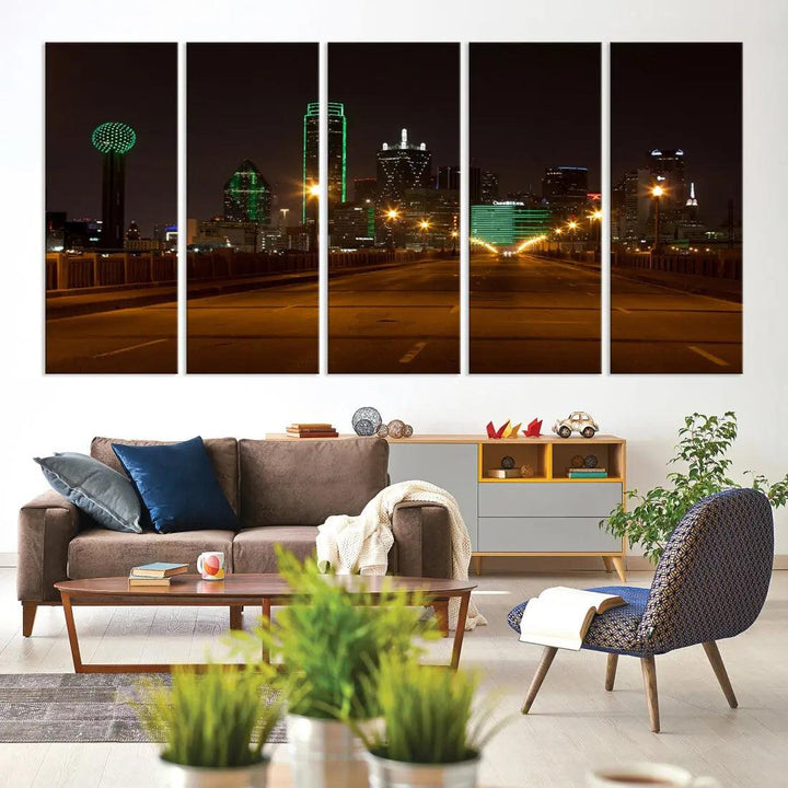 Extra Large Dallas Cityscape Night Road Framed Wall Art Canvas Print