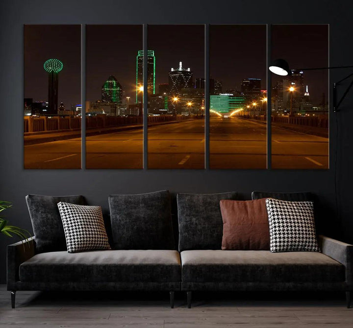 Extra Large Dallas Cityscape Night Road Framed Wall Art Canvas Print