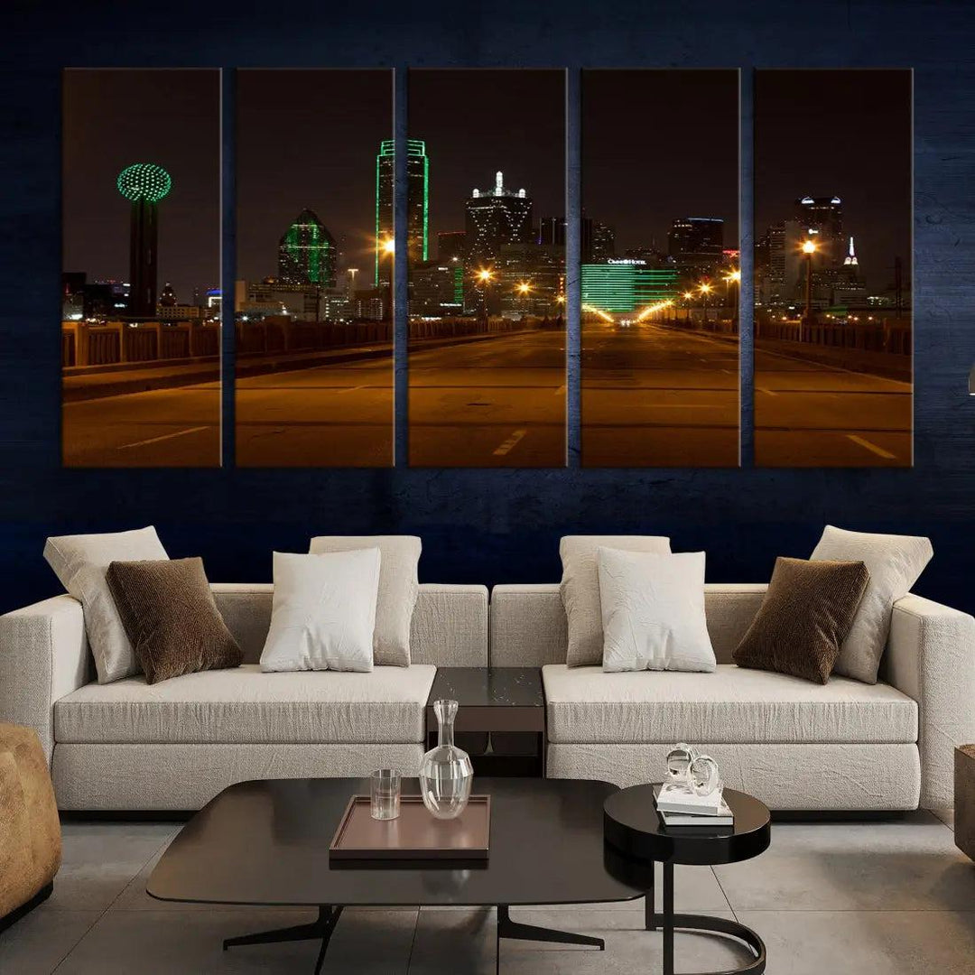 Extra Large Dallas Cityscape Night Road Framed Wall Art Canvas Print