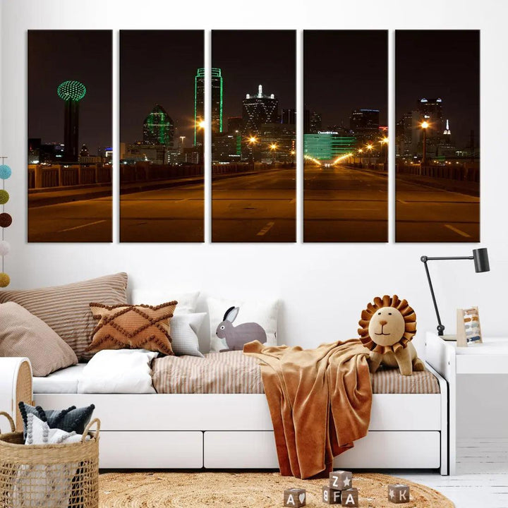 Extra Large Dallas Cityscape Night Road Framed Wall Art Canvas Print