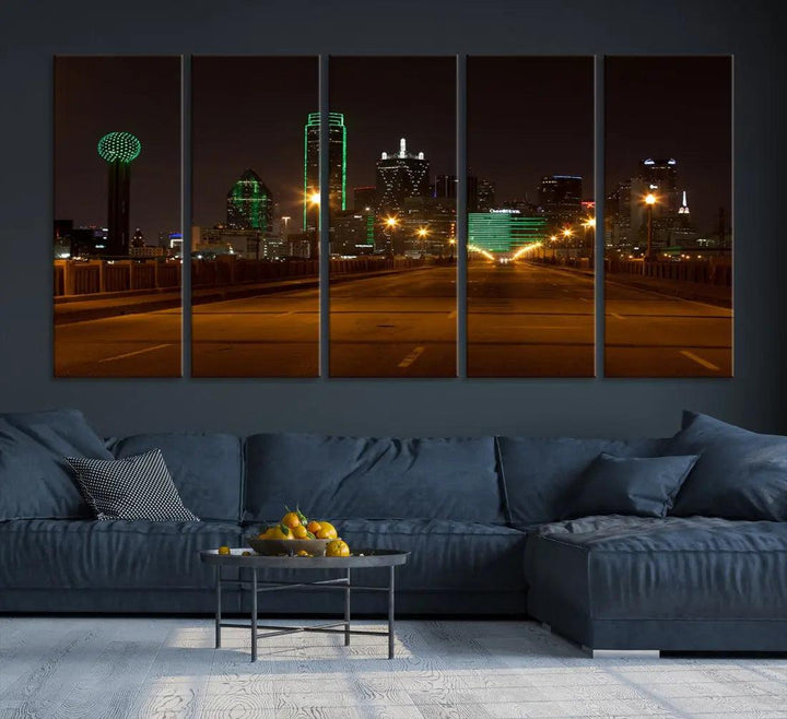 Extra Large Dallas Cityscape Night Road Framed Wall Art Canvas Print