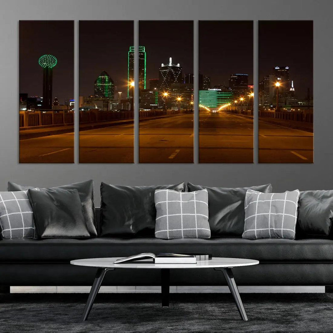 Extra Large Dallas Cityscape Night Road Framed Wall Art Canvas Print