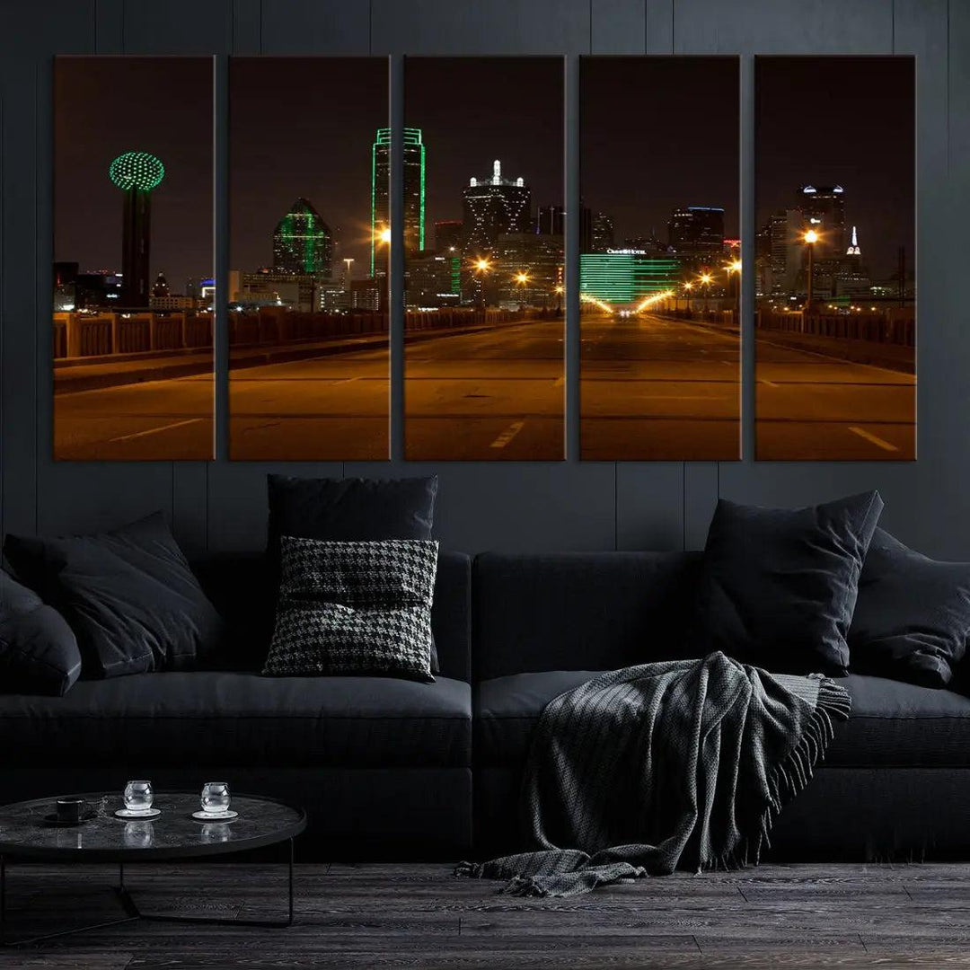 Extra Large Dallas Cityscape Night Road Framed Wall Art Canvas Print