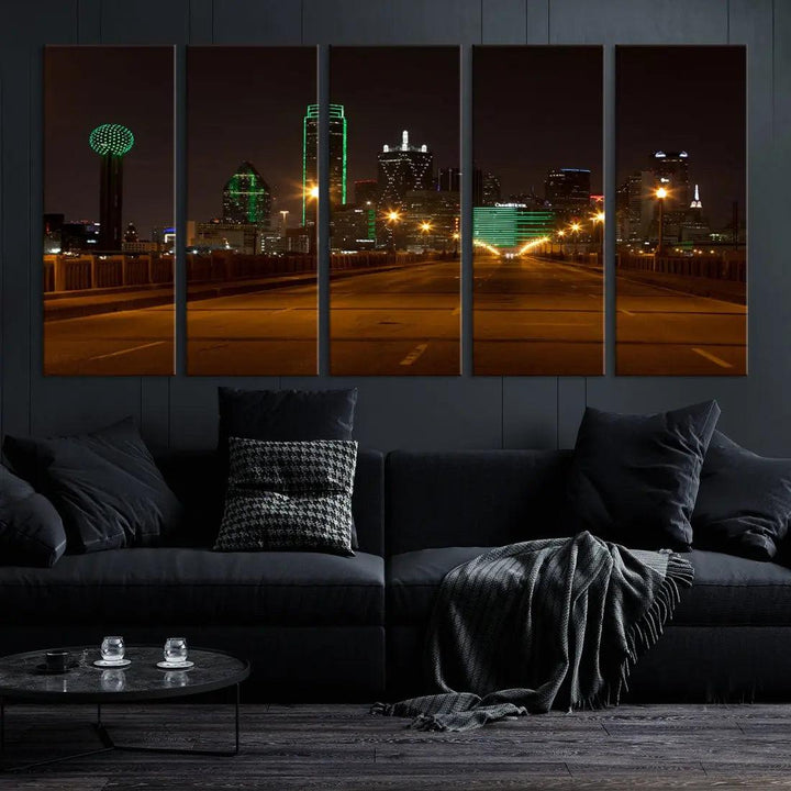 Extra Large Dallas Cityscape Night Road Framed Wall Art Canvas Print