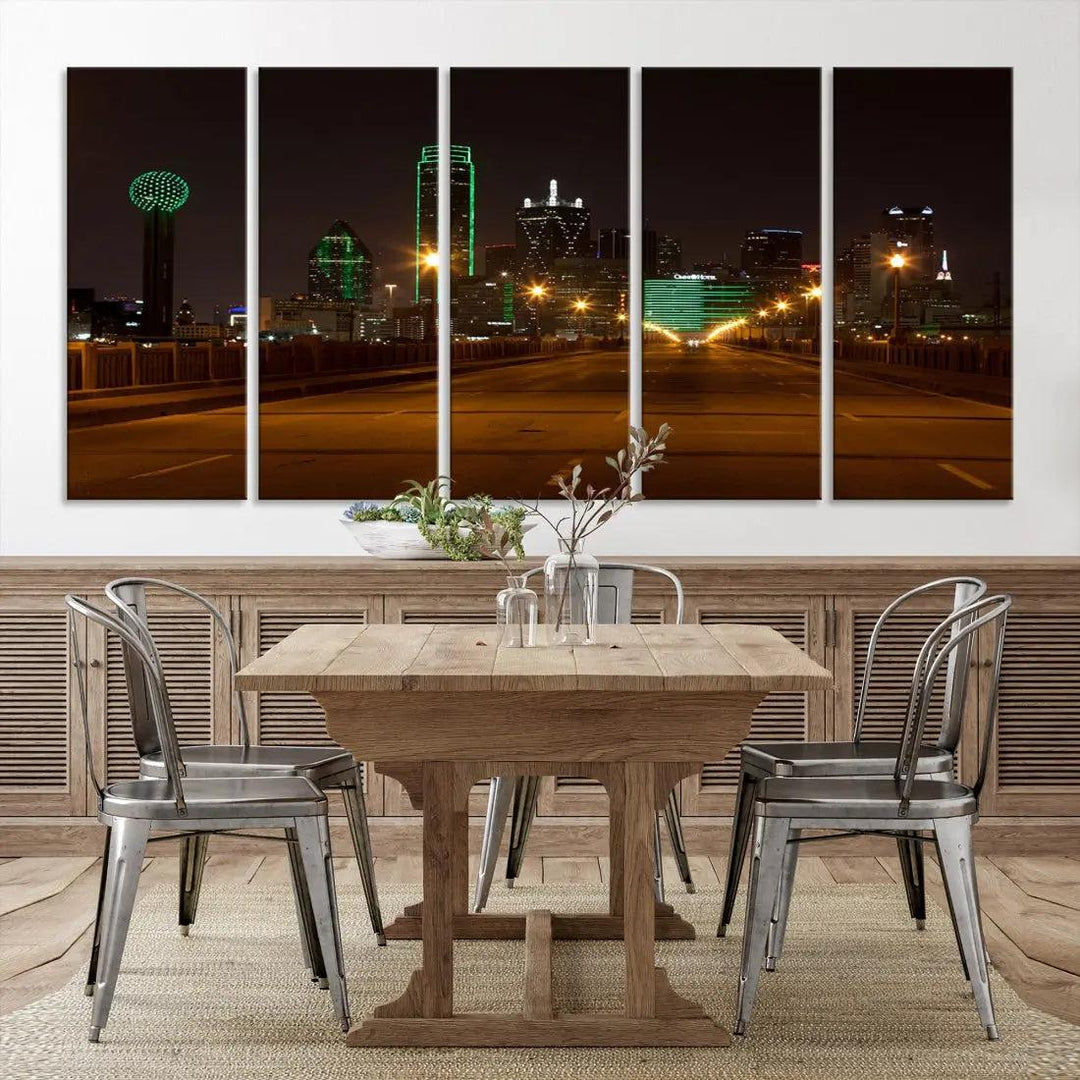 Extra Large Dallas Cityscape Night Road Framed Wall Art Canvas Print