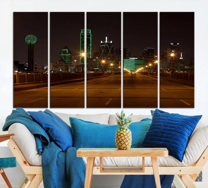 Extra Large Dallas Cityscape Night Road Framed Wall Art Canvas Print