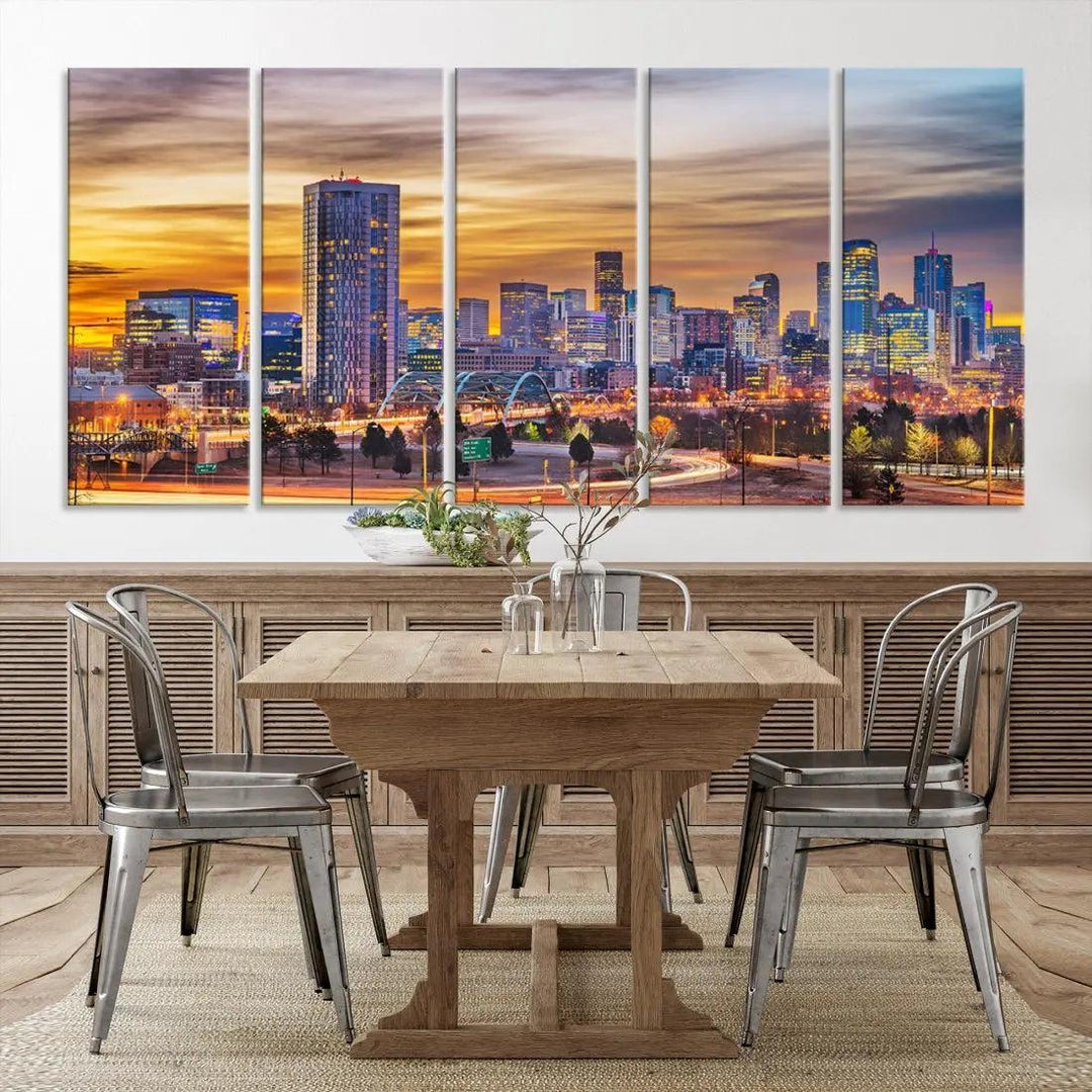 Extra Large Denver Cityscape Canvas Print Sunset Wall Art Framed