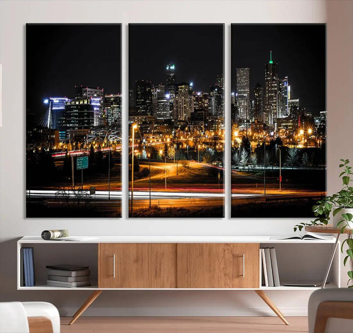 Extra Large Denver Downtown Skyline Framed Wall Art Canvas Print