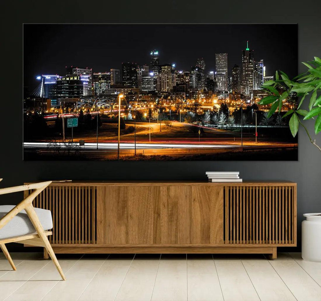 Extra Large Denver Downtown Skyline Framed Wall Art Canvas Print