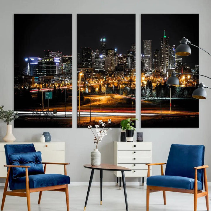 Extra Large Denver Downtown Skyline Framed Wall Art Canvas Print