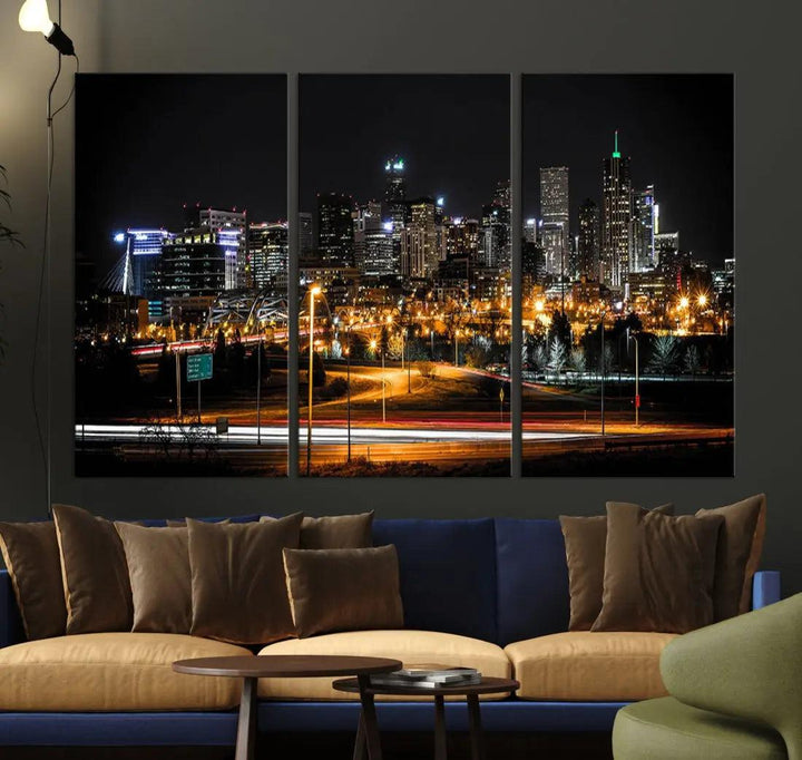 Extra Large Denver Downtown Skyline Framed Wall Art Canvas Print