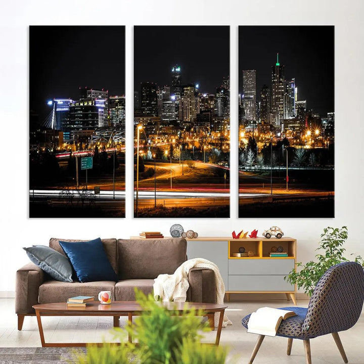 Extra Large Denver Downtown Skyline Framed Wall Art Canvas Print