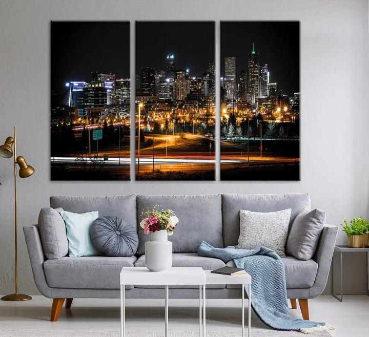 Extra Large Denver Downtown Skyline Framed Wall Art Canvas Print