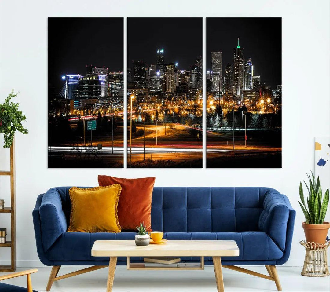 Extra Large Denver Downtown Skyline Framed Wall Art Canvas Print