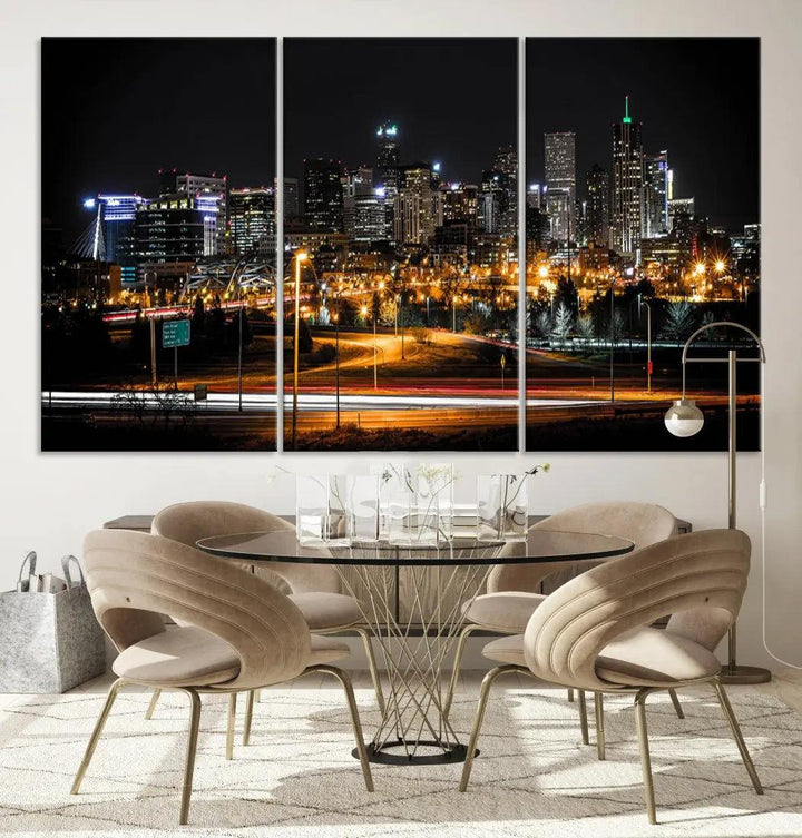 Extra Large Denver Downtown Skyline Framed Wall Art Canvas Print