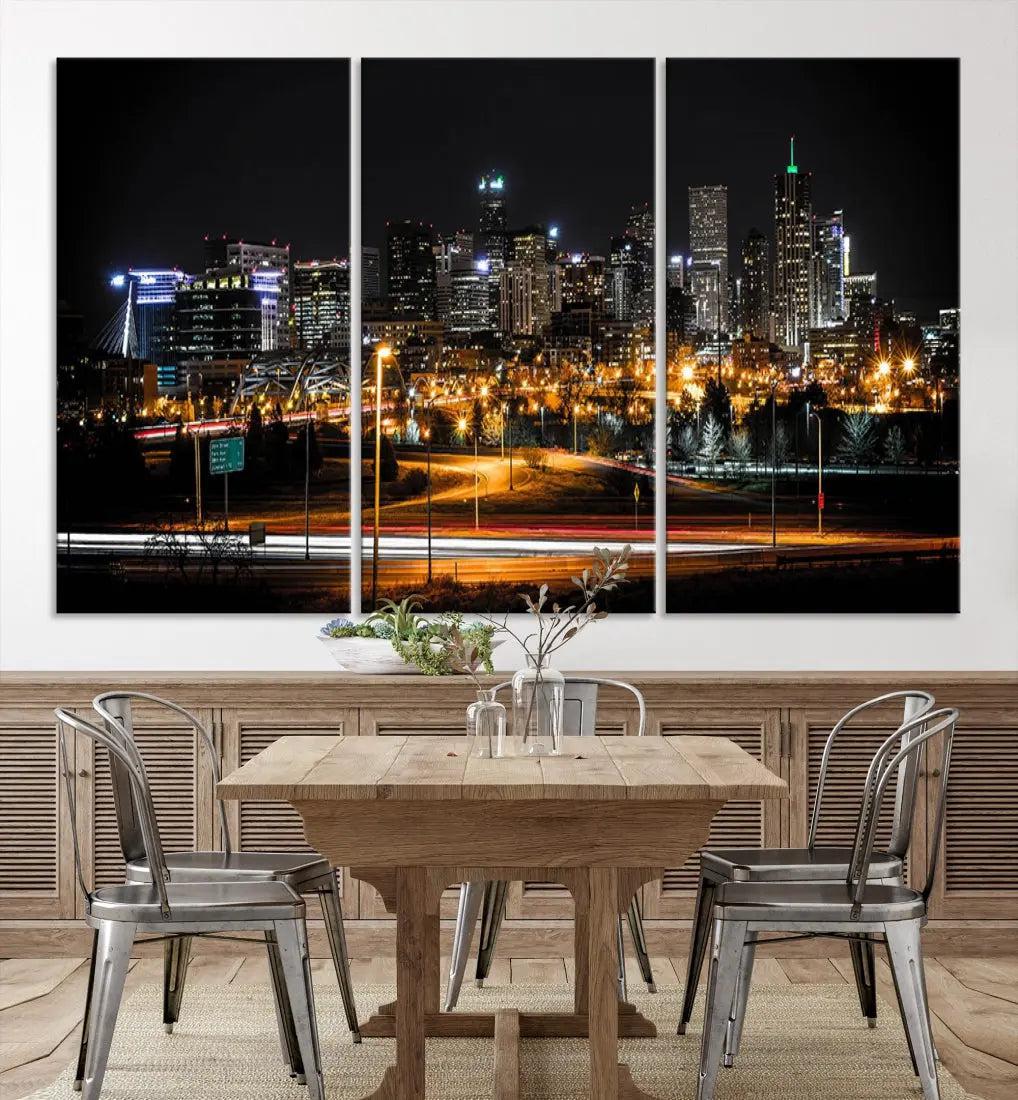 Extra Large Denver Downtown Skyline Framed Wall Art Canvas Print