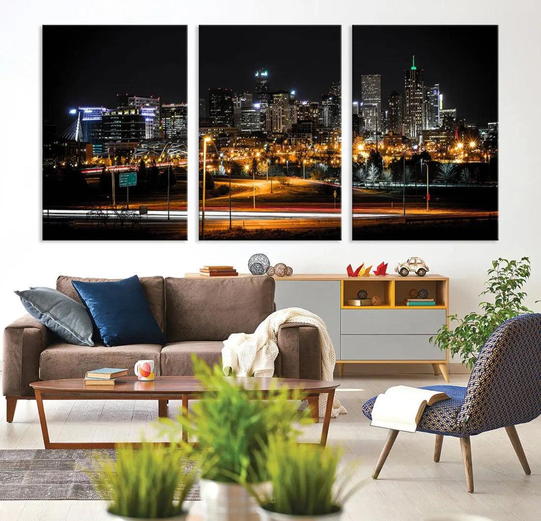 Extra Large Denver Downtown Skyline Framed Wall Art Canvas Print