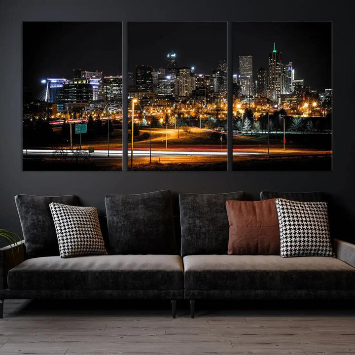 Extra Large Denver Downtown Skyline Framed Wall Art Canvas Print