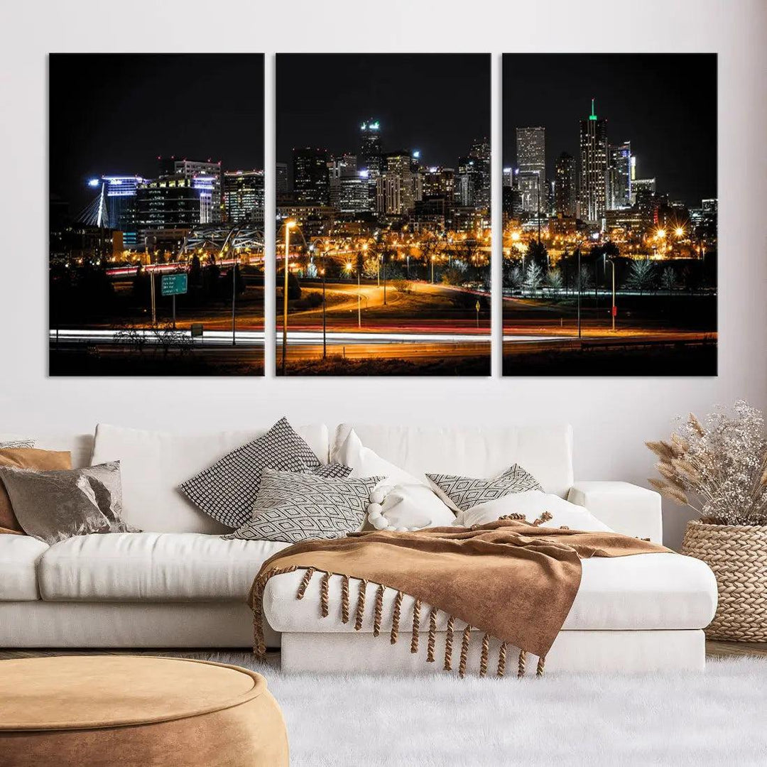 Extra Large Denver Downtown Skyline Framed Wall Art Canvas Print