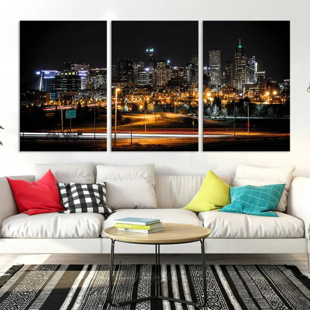 Extra Large Denver Downtown Skyline Framed Wall Art Canvas Print