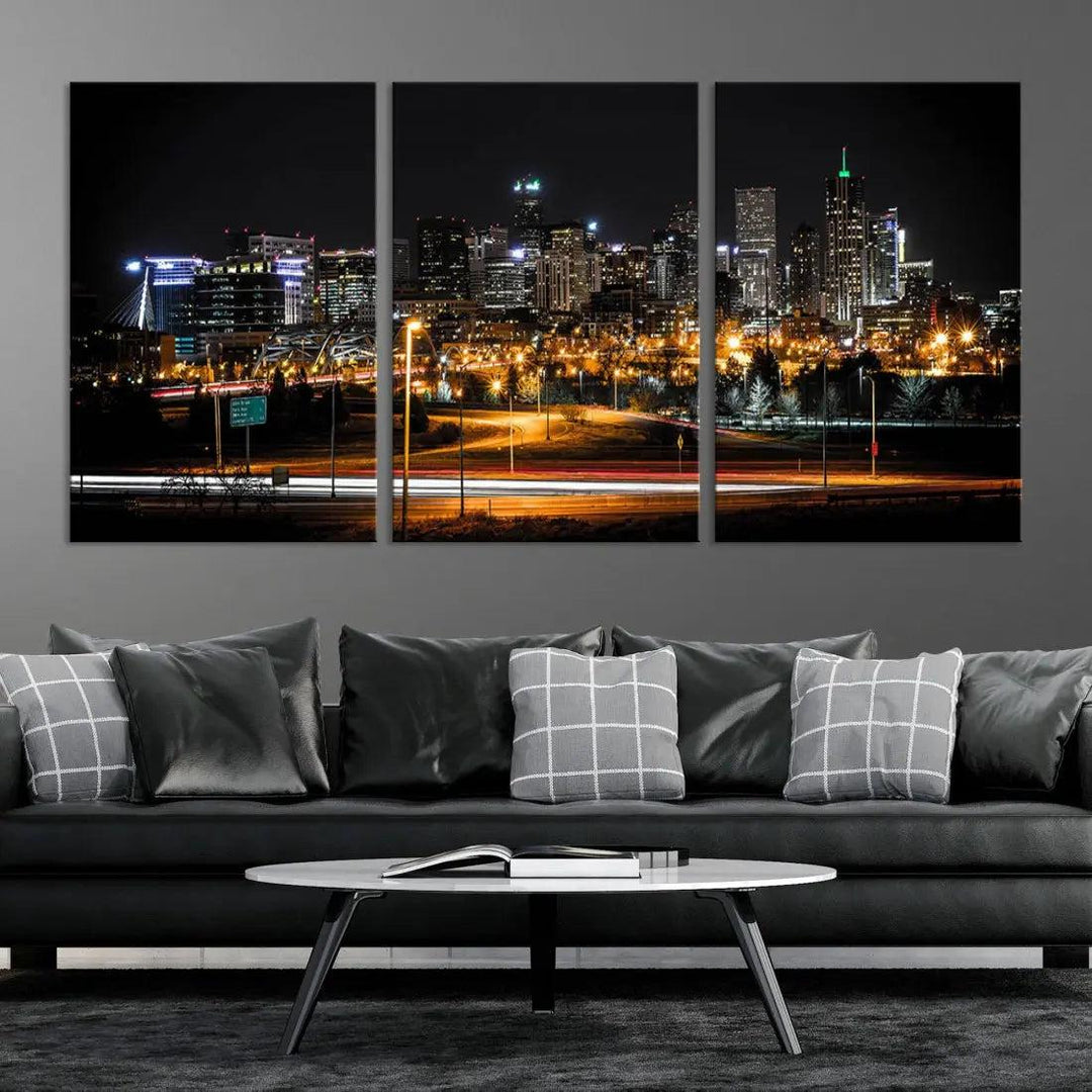 Extra Large Denver Downtown Skyline Framed Wall Art Canvas Print