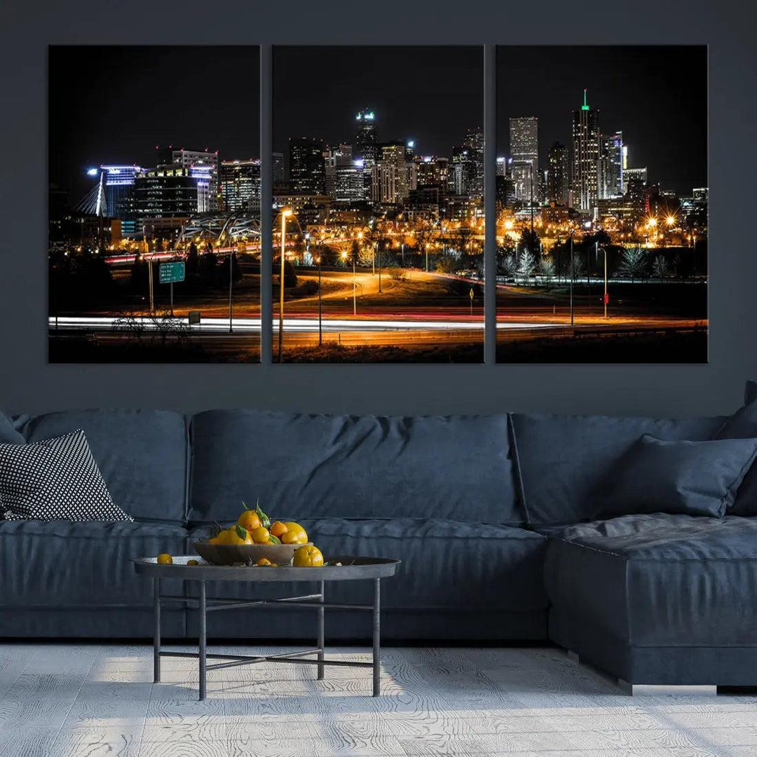 Extra Large Denver Downtown Skyline Framed Wall Art Canvas Print