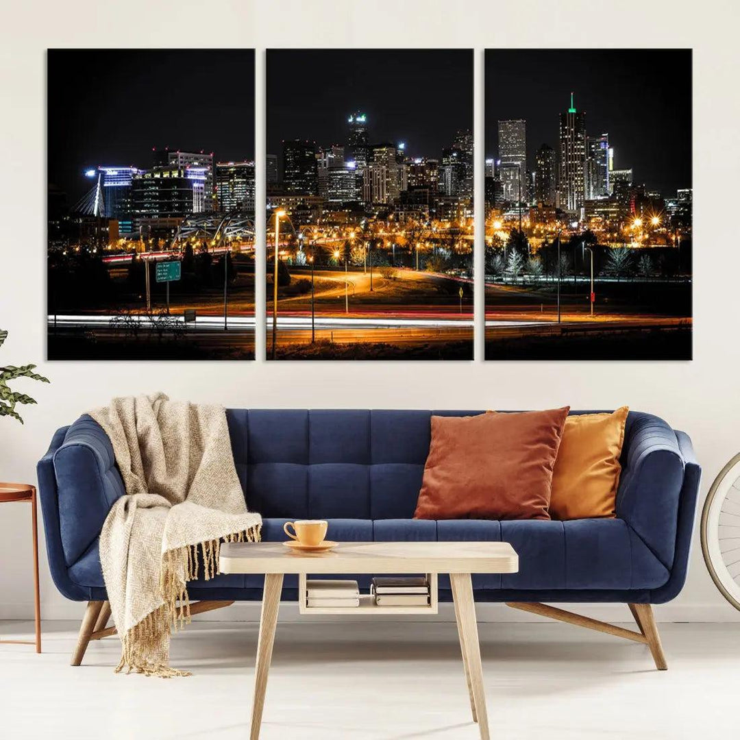 Extra Large Denver Downtown Skyline Framed Wall Art Canvas Print