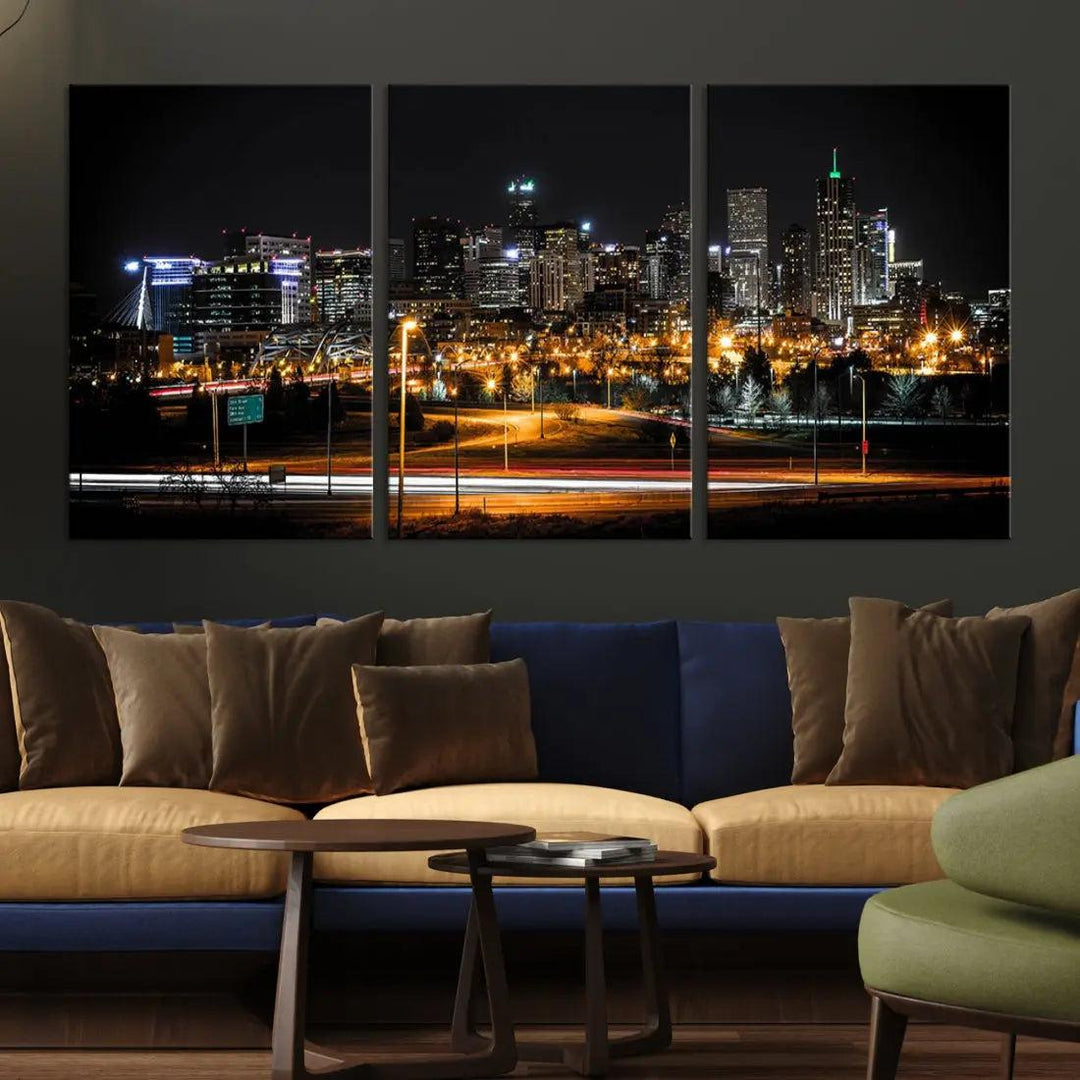 Extra Large Denver Downtown Skyline Framed Wall Art Canvas Print