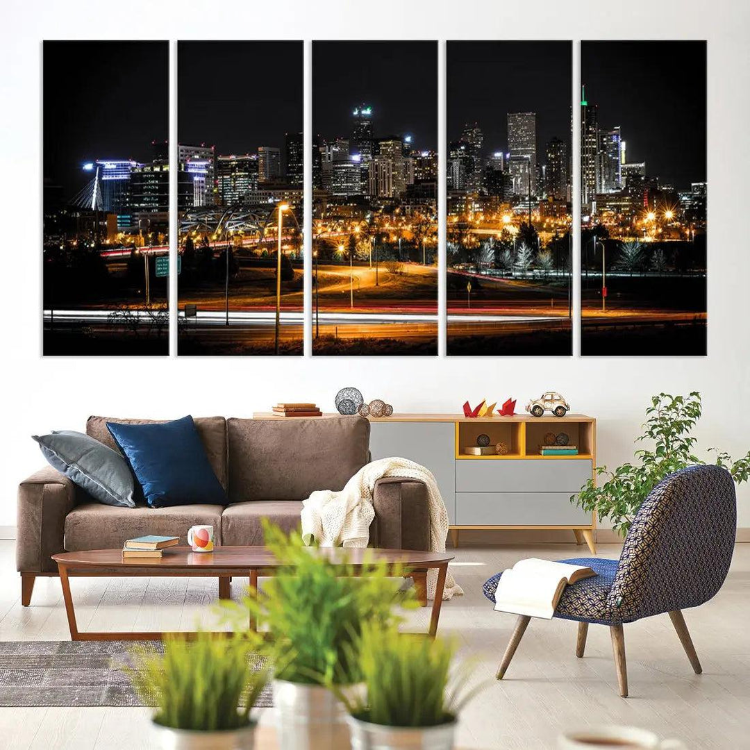 Extra Large Denver Downtown Skyline Framed Wall Art Canvas Print