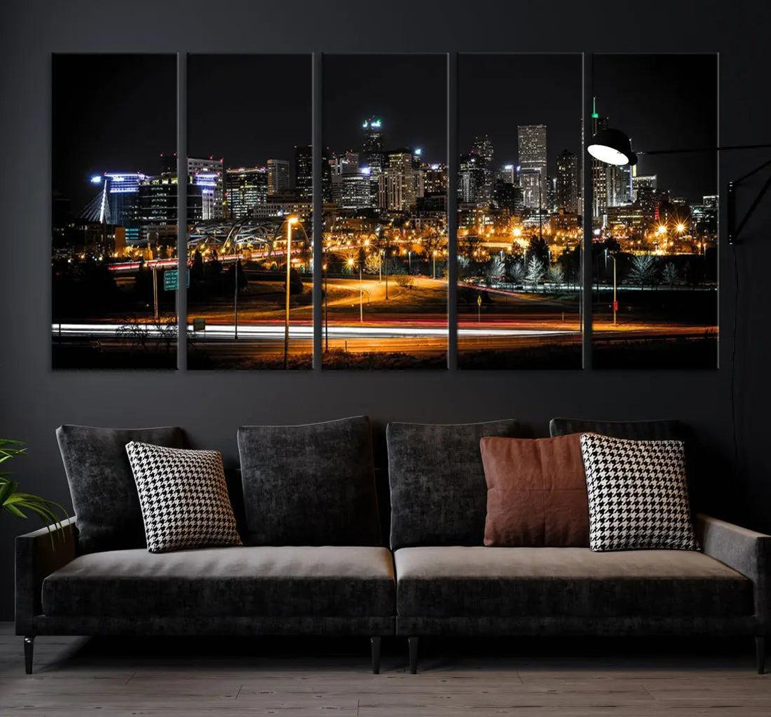 Extra Large Denver Downtown Skyline Framed Wall Art Canvas Print