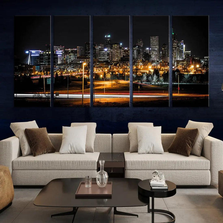 Extra Large Denver Downtown Skyline Framed Wall Art Canvas Print