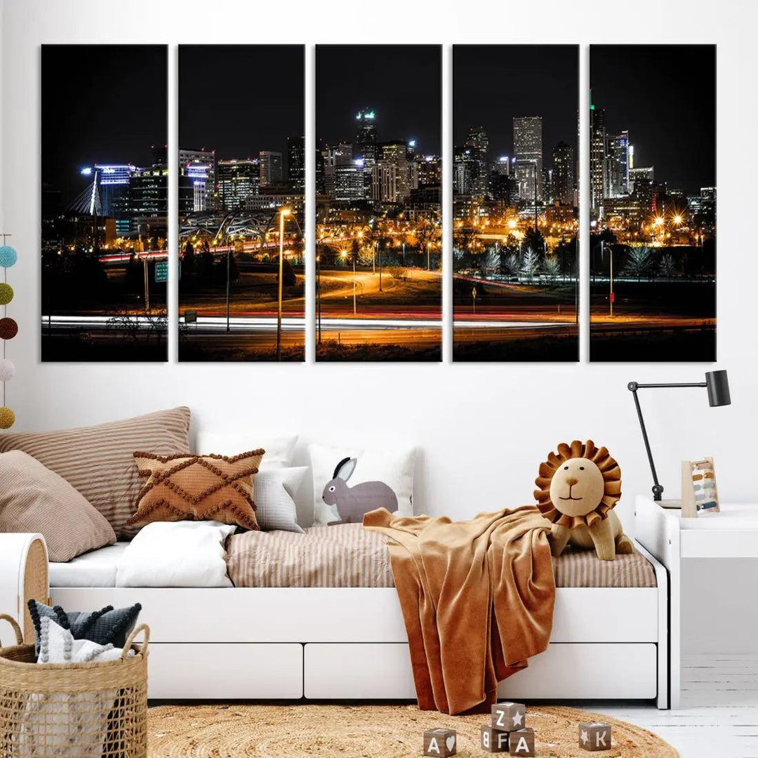 Extra Large Denver Downtown Skyline Framed Wall Art Canvas Print