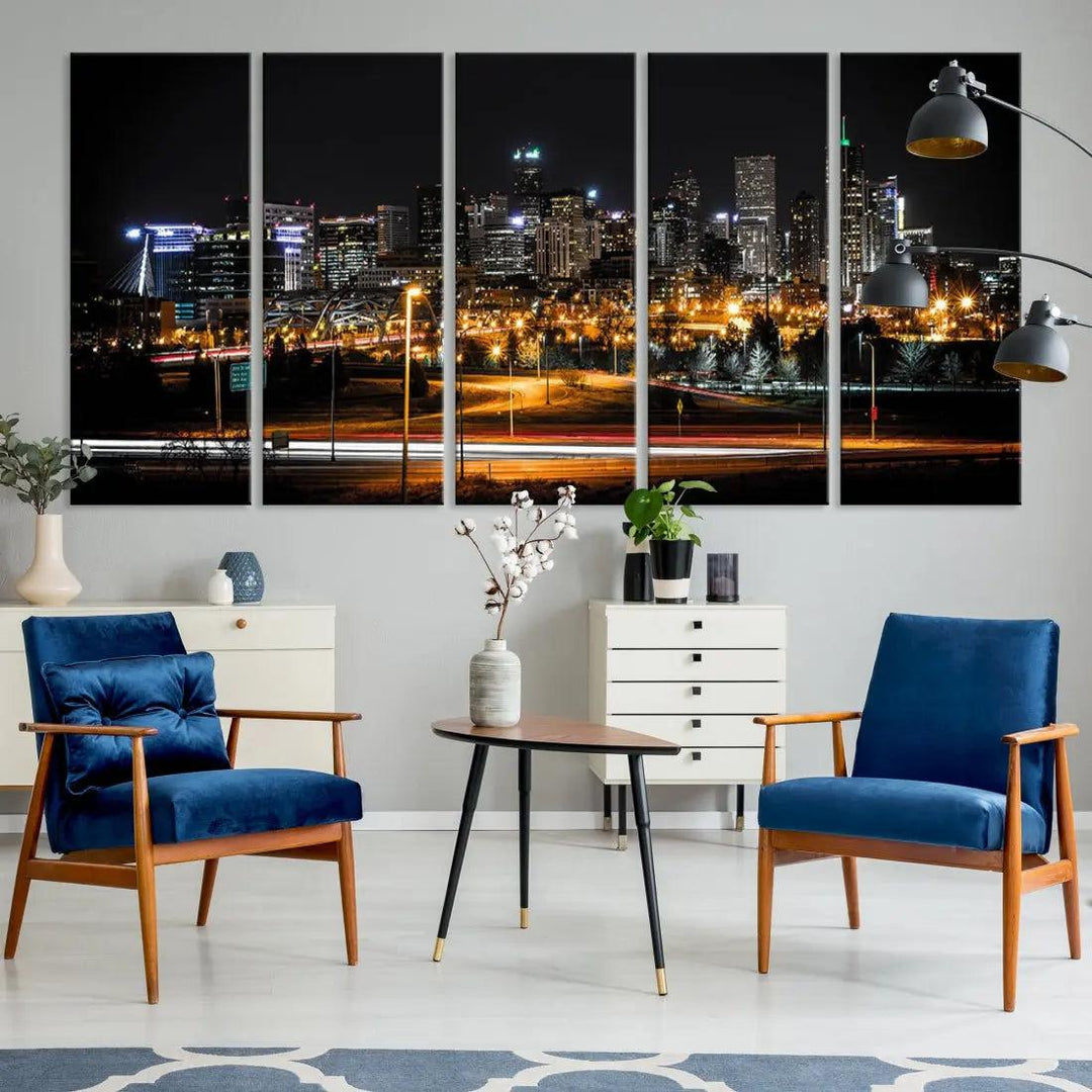 Extra Large Denver Downtown Skyline Framed Wall Art Canvas Print