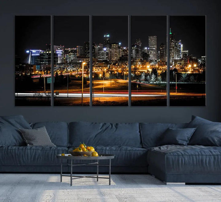 Extra Large Denver Downtown Skyline Framed Wall Art Canvas Print