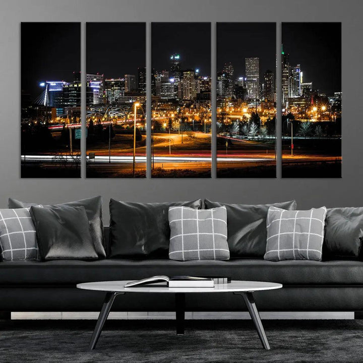 Extra Large Denver Downtown Skyline Framed Wall Art Canvas Print