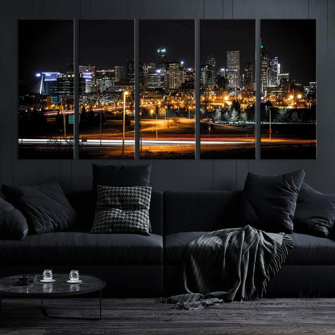 Extra Large Denver Downtown Skyline Framed Wall Art Canvas Print