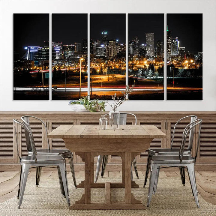 Extra Large Denver Downtown Skyline Framed Wall Art Canvas Print