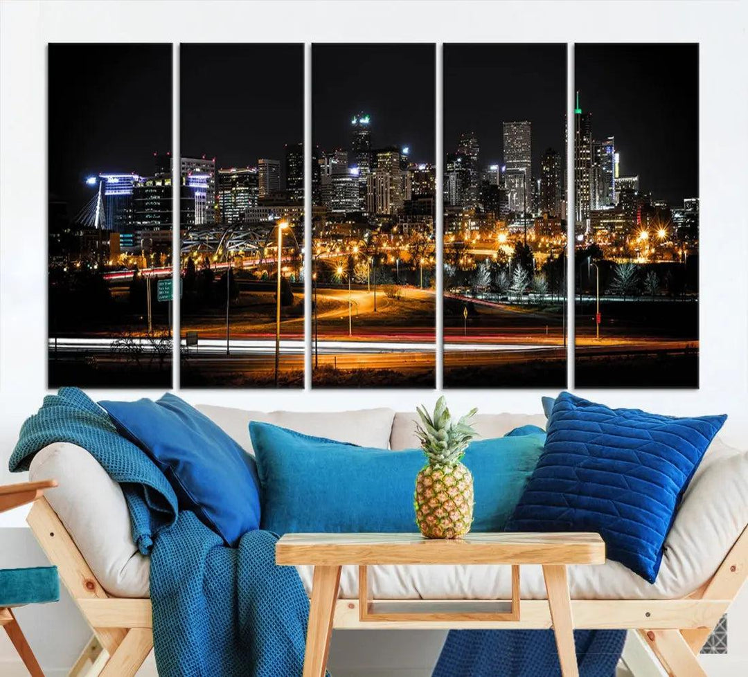 Extra Large Denver Downtown Skyline Framed Wall Art Canvas Print