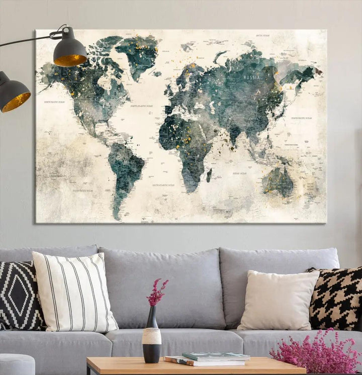 Extra Large Detailed World Map Wall Art Print on Canvas Travel Map