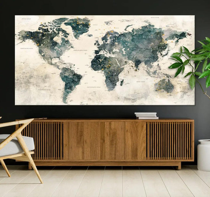 Extra Large Detailed World Map Wall Art Print on Canvas Travel Map