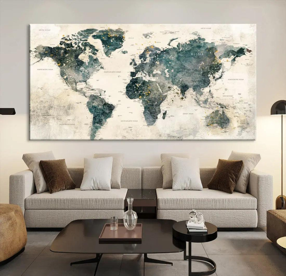 Extra Large Detailed World Map Wall Art Print on Canvas Travel Map