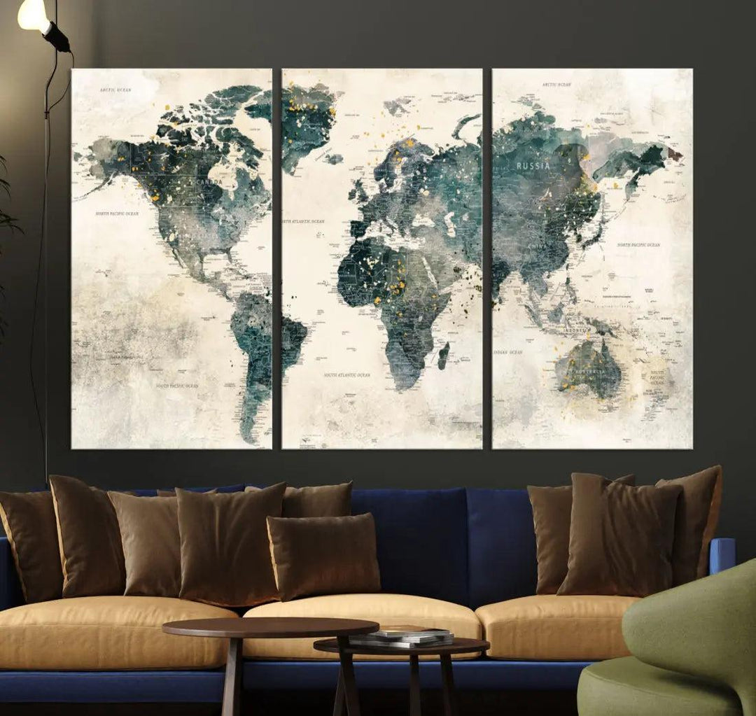 Extra Large Detailed World Map Wall Art Print on Canvas Travel Map