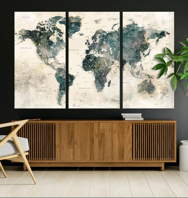 Extra Large Detailed World Map Wall Art Print on Canvas Travel Map