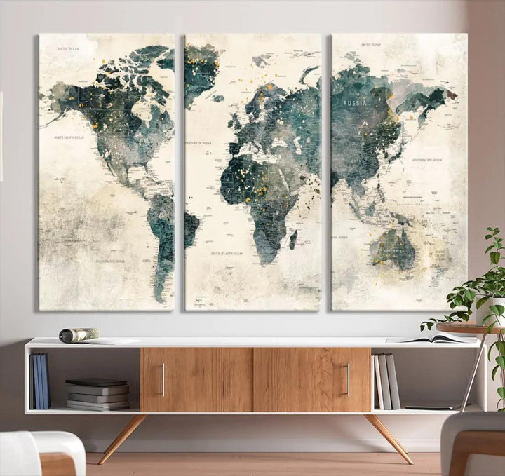 Extra Large Detailed World Map Wall Art Print on Canvas Travel Map