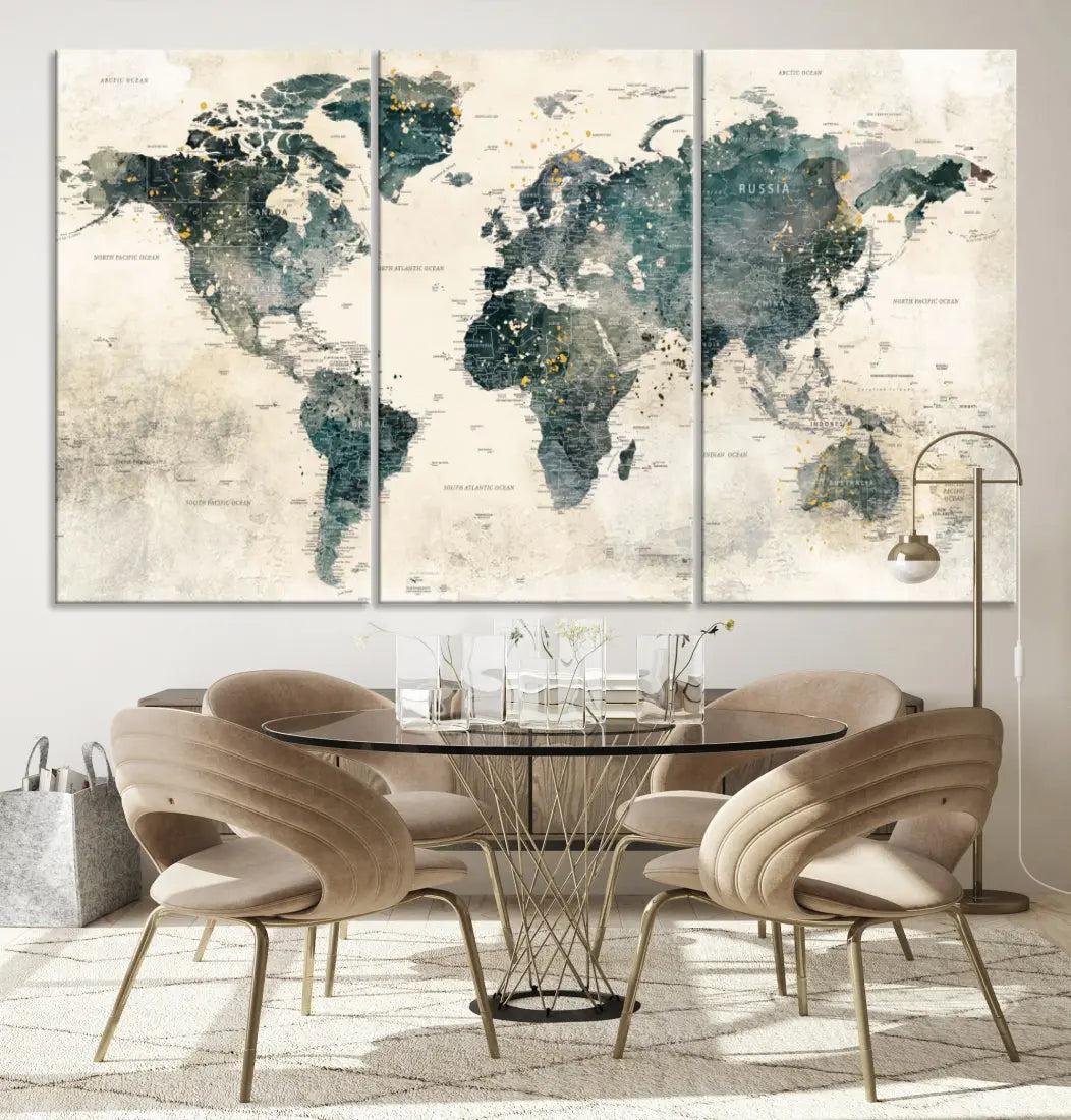 Extra Large Detailed World Map Wall Art Print on Canvas Travel Map