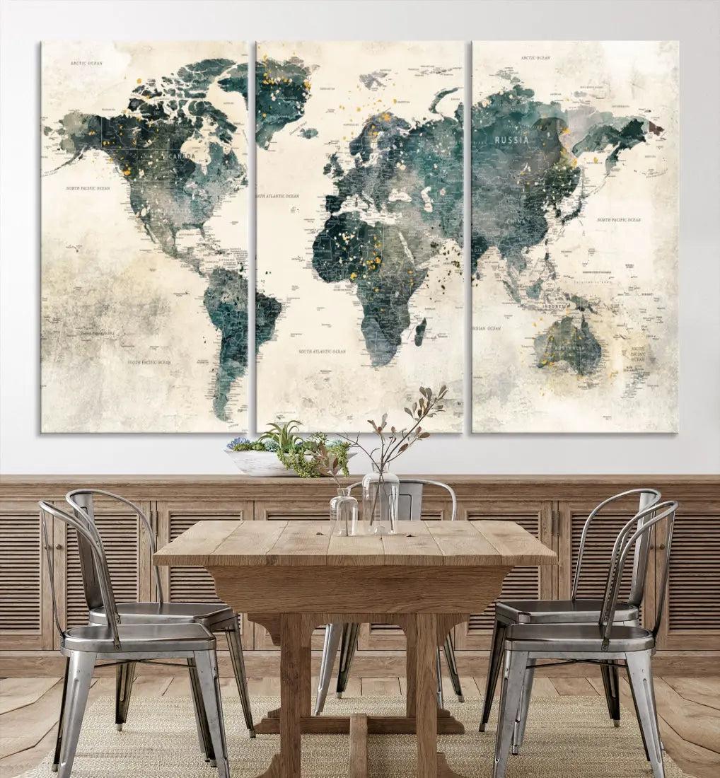 Extra Large Detailed World Map Wall Art Print on Canvas Travel Map