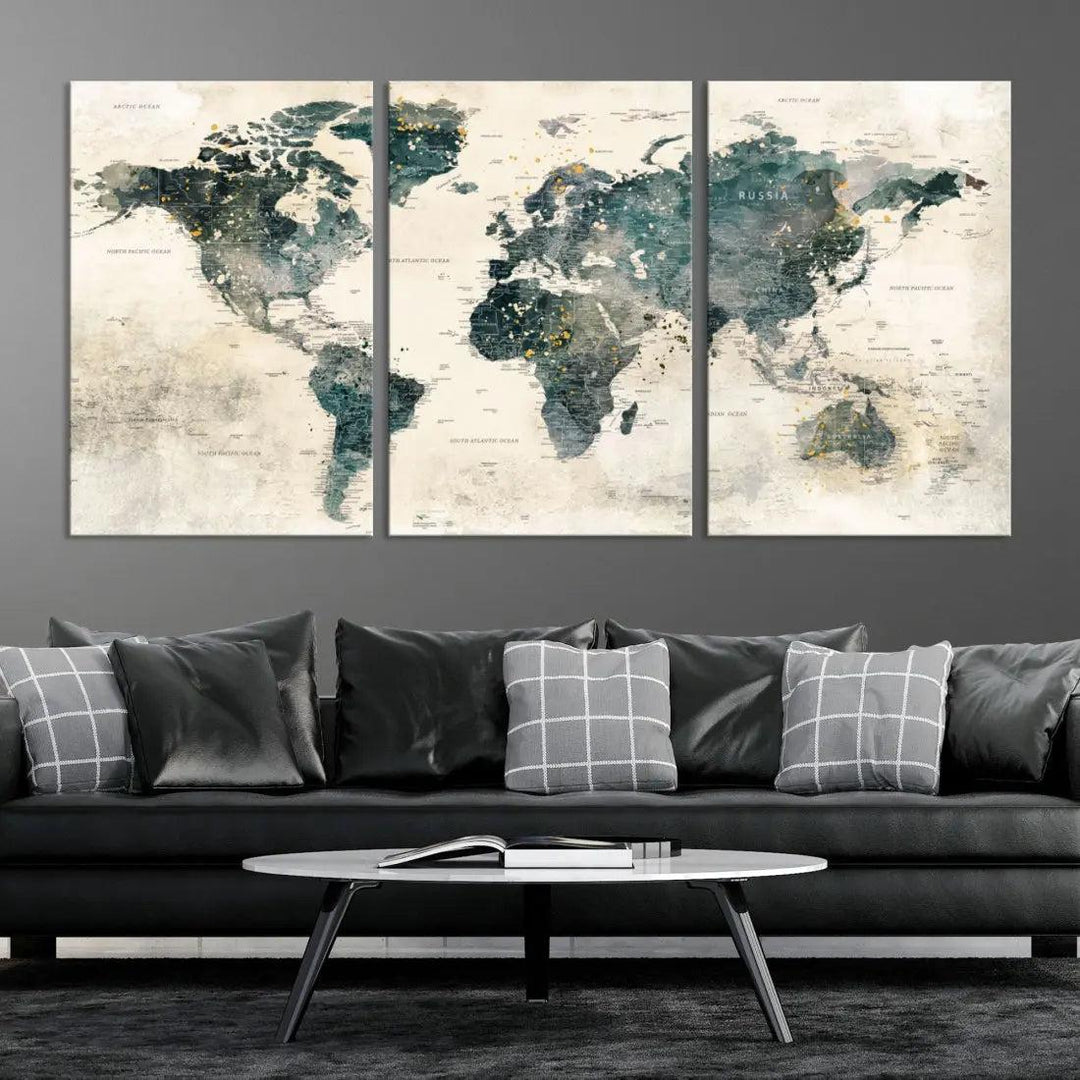 Extra Large Detailed World Map Wall Art Print on Canvas Travel Map