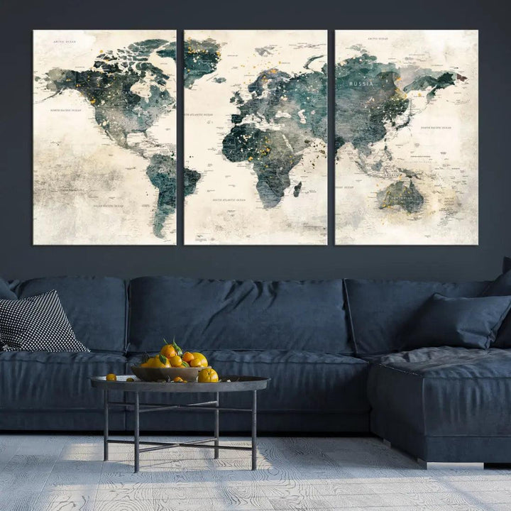 Extra Large Detailed World Map Wall Art Print on Canvas Travel Map