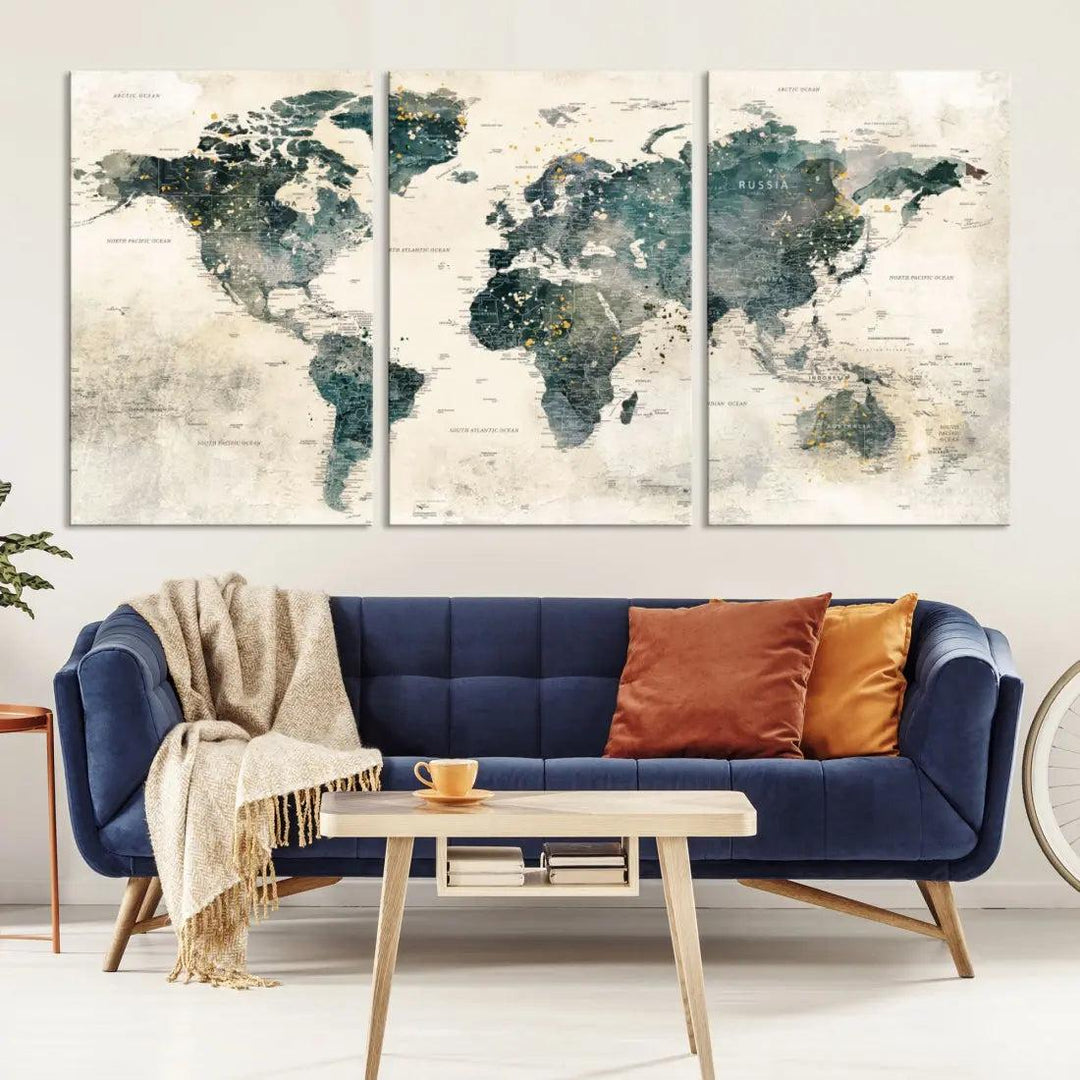 Extra Large Detailed World Map Wall Art Print on Canvas Travel Map